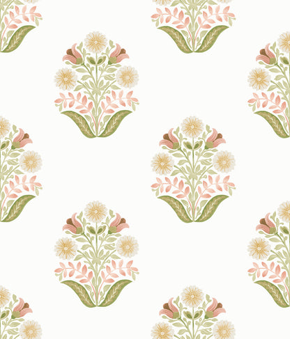 York Wallcoverings Mirth Studios Sophie Pink Floral Medallion Peel and Stick Wallpaper Farmhouse Florals and Flowers Greens  Wallpaper - PSW1577RL