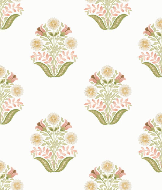 York Wallcoverings Mirth Studios Sophie Pink Floral Medallion Peel and Stick Wallpaper Farmhouse Florals and Flowers Greens  Wallpaper - PSW1577RL