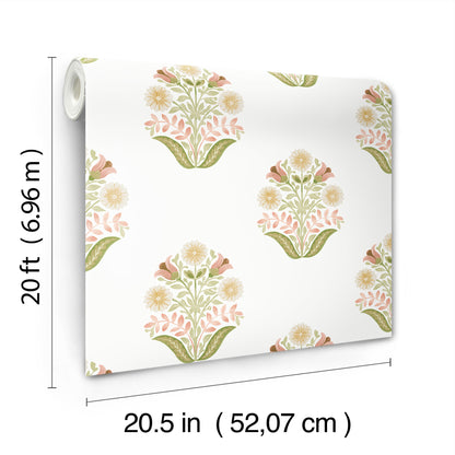 York Wallcoverings Mirth Studios Sophie Pink Floral Medallion Peel and Stick Wallpaper Farmhouse Florals and Flowers Greens  Wallpaper - PSW1577RL