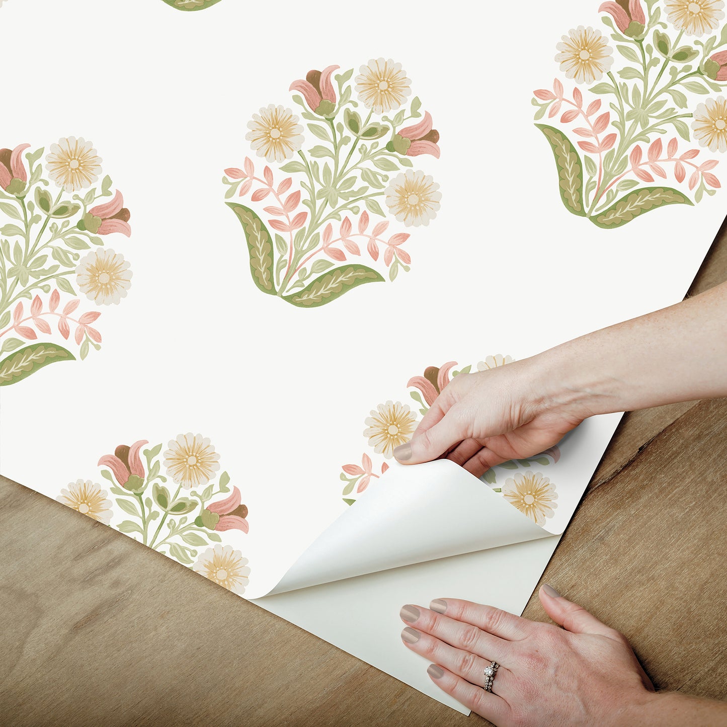 York Wallcoverings Mirth Studios Sophie Pink Floral Medallion Peel and Stick Wallpaper Farmhouse Florals and Flowers Greens  Wallpaper - PSW1577RL