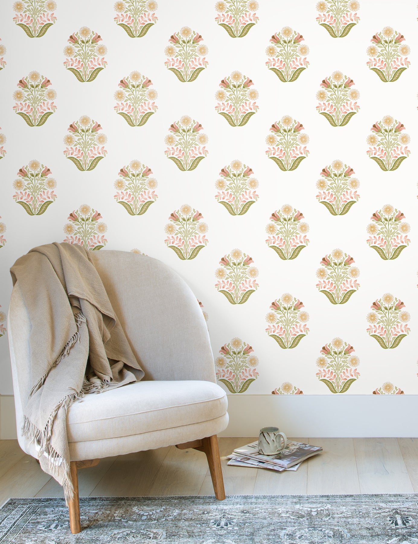 York Wallcoverings Mirth Studios Sophie Pink Floral Medallion Peel and Stick Wallpaper Farmhouse Florals and Flowers Greens  Wallpaper - PSW1577RL