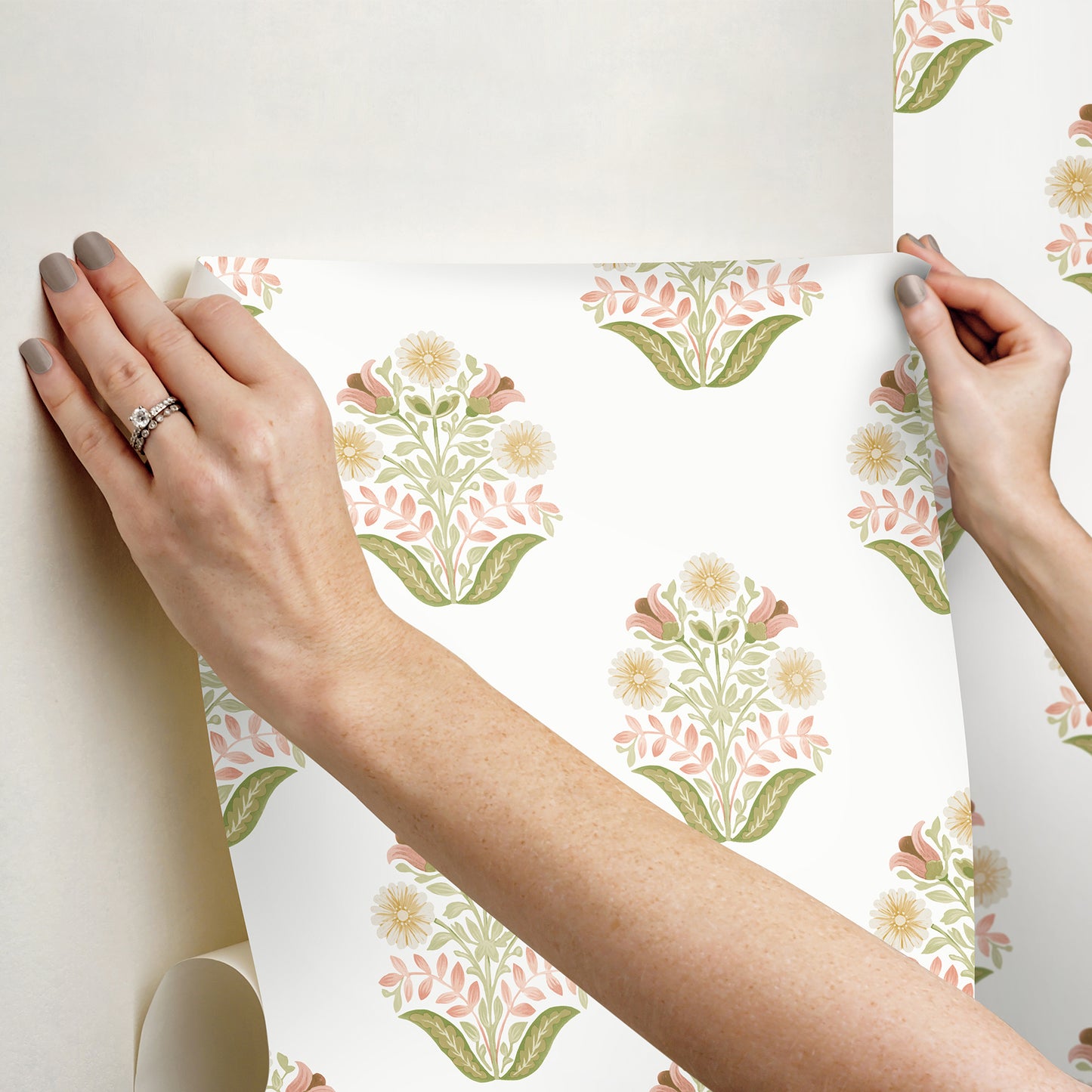 York Wallcoverings Mirth Studios Sophie Pink Floral Medallion Peel and Stick Wallpaper Farmhouse Florals and Flowers Greens  Wallpaper - PSW1577RL