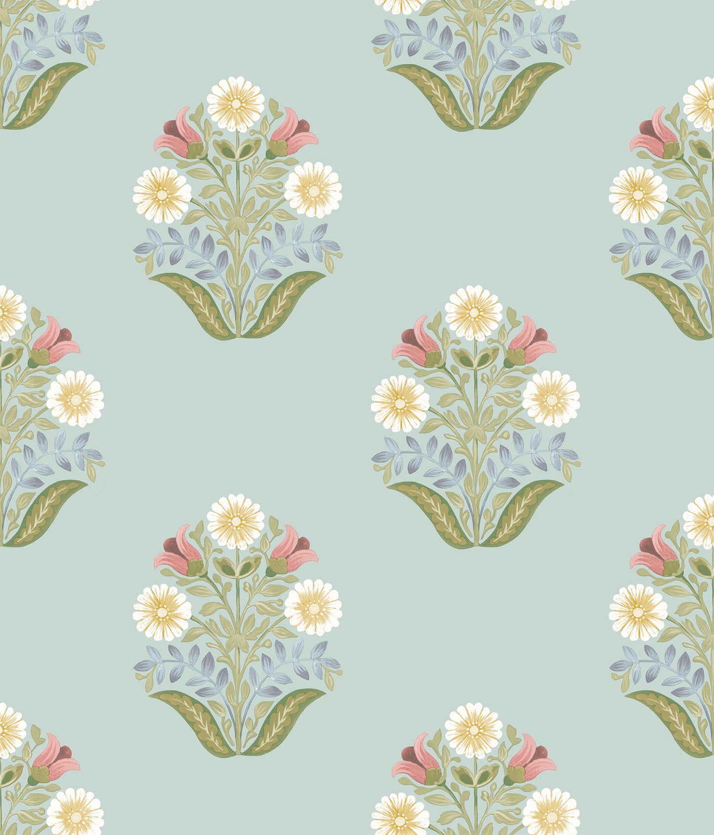 York Wallcoverings Mirth Studios Sophie Aqua Floral Medallion Peel and Stick Wallpaper Farmhouse Florals and Flowers Blues  Wallpaper - PSW1578RL