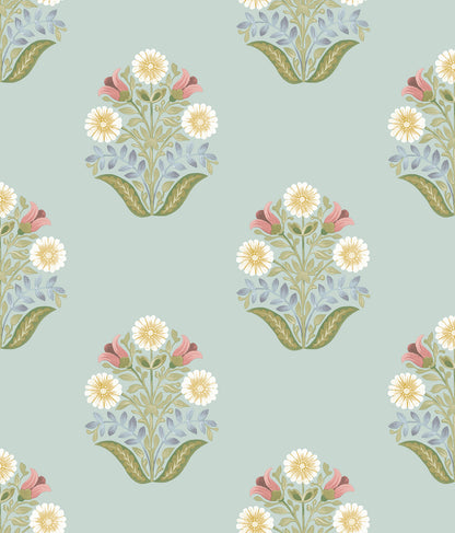 York Wallcoverings Mirth Studios Sophie Aqua Floral Medallion Peel and Stick Wallpaper Farmhouse Florals and Flowers Blues  Wallpaper - PSW1578RL