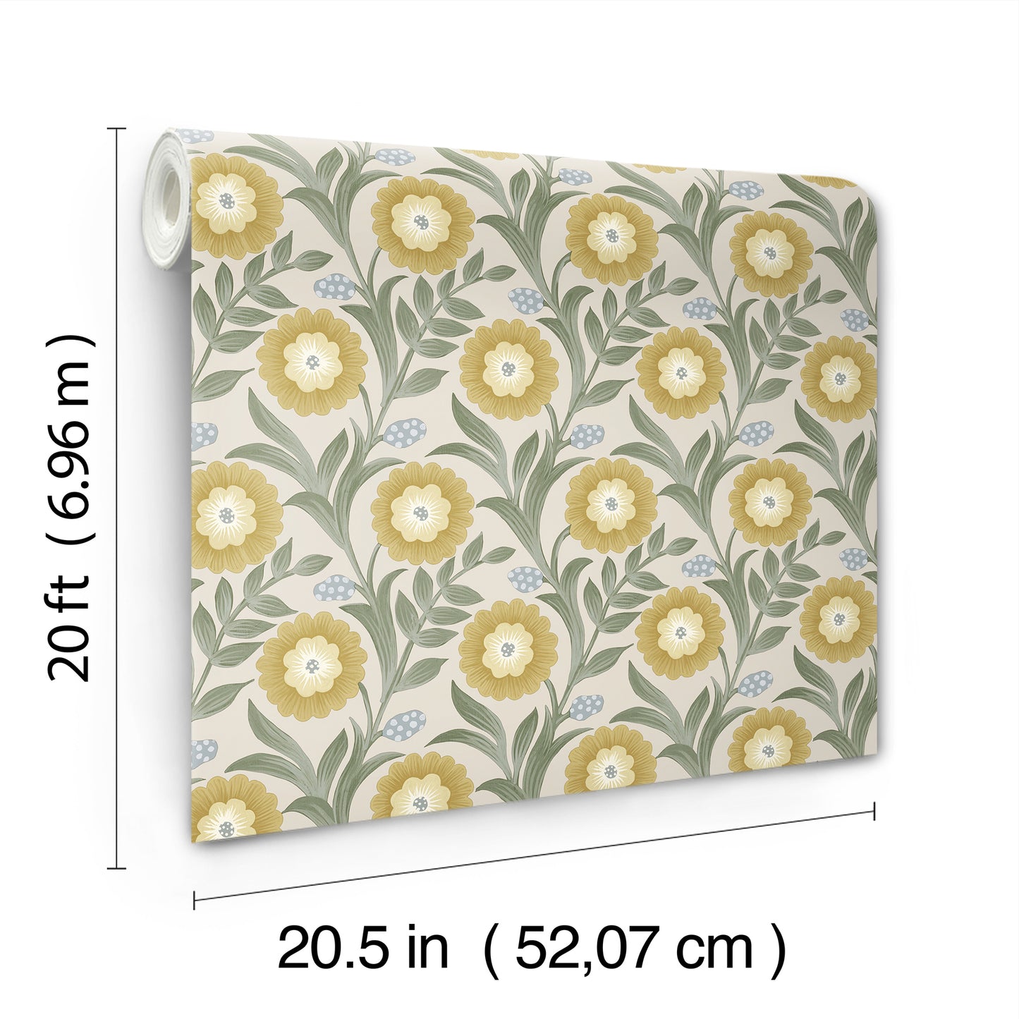 York Wallcoverings Mirth Studios Lillian Sage Floral Vine Peel and Stick Wallpaper Farmhouse Florals and Flowers Yellows  Wallpaper - PSW1579RL