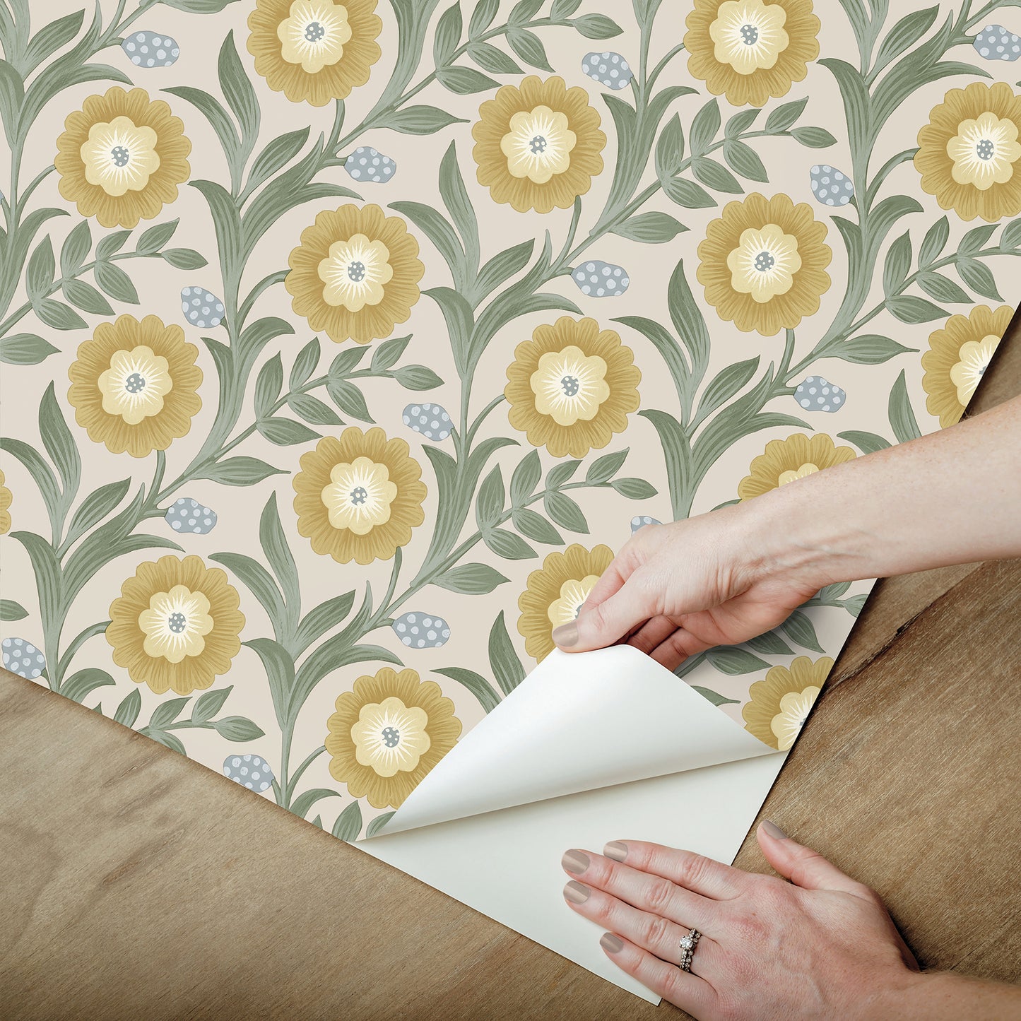 York Wallcoverings Mirth Studios Lillian Sage Floral Vine Peel and Stick Wallpaper Farmhouse Florals and Flowers Yellows  Wallpaper - PSW1579RL