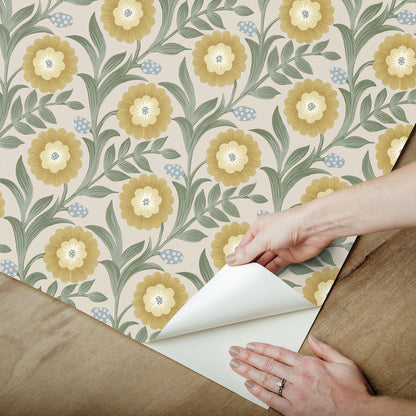 York Wallcoverings Mirth Studios Lillian Sage Floral Vine Peel and Stick Wallpaper Farmhouse Florals and Flowers Yellows  Wallpaper - PSW1579RL