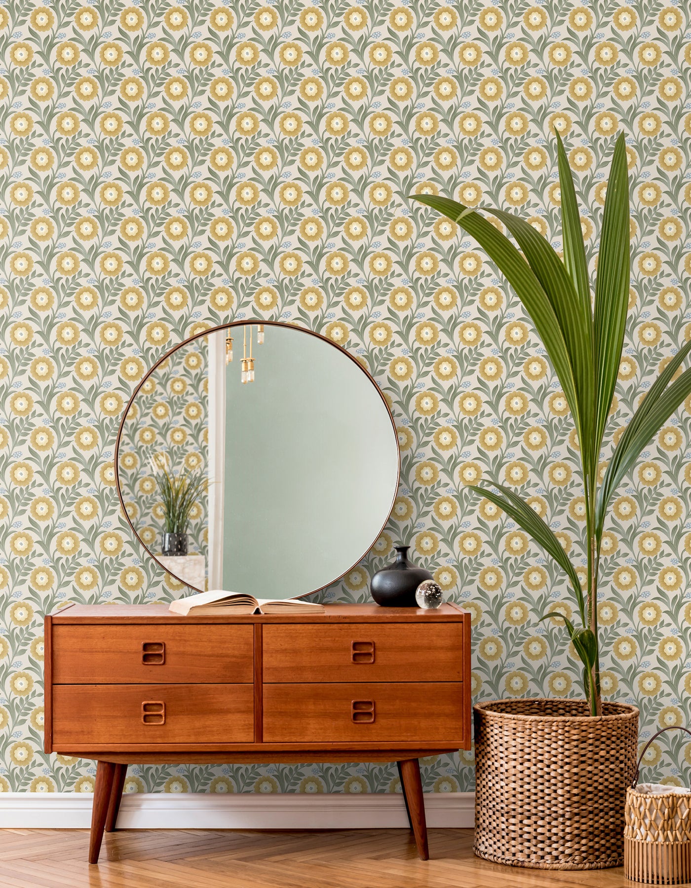 York Wallcoverings Mirth Studios Lillian Sage Floral Vine Peel and Stick Wallpaper Farmhouse Florals and Flowers Yellows  Wallpaper - PSW1579RL