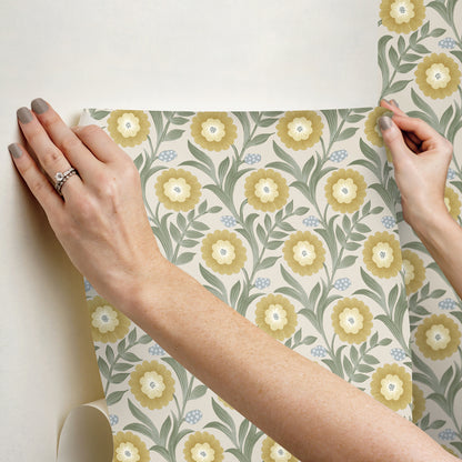 York Wallcoverings Mirth Studios Lillian Sage Floral Vine Peel and Stick Wallpaper Farmhouse Florals and Flowers Yellows  Wallpaper - PSW1579RL