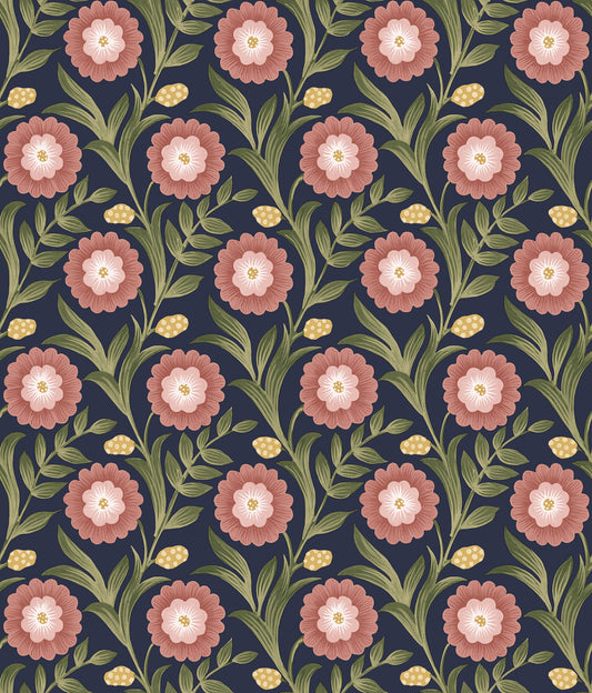York Wallcoverings Mirth Studios Lillian Blue Floral Vine Peel and Stick Wallpaper Farmhouse Florals and Flowers Pinks  Wallpaper - PSW1580RL