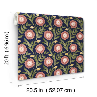 York Wallcoverings Mirth Studios Lillian Blue Floral Vine Peel and Stick Wallpaper Farmhouse Florals and Flowers Pinks  Wallpaper - PSW1580RL