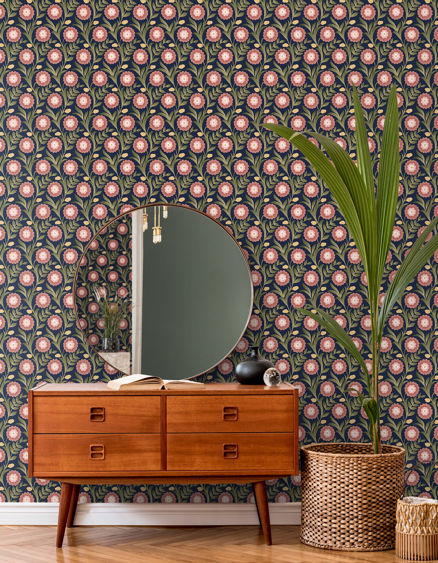 York Wallcoverings Mirth Studios Lillian Blue Floral Vine Peel and Stick Wallpaper Farmhouse Florals and Flowers Pinks  Wallpaper - PSW1580RL