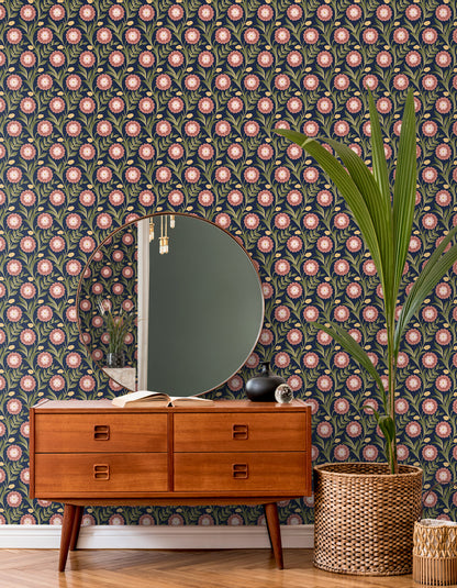 York Wallcoverings Mirth Studios Lillian Blue Floral Vine Peel and Stick Wallpaper Farmhouse Florals and Flowers Pinks  Wallpaper - PSW1580RL