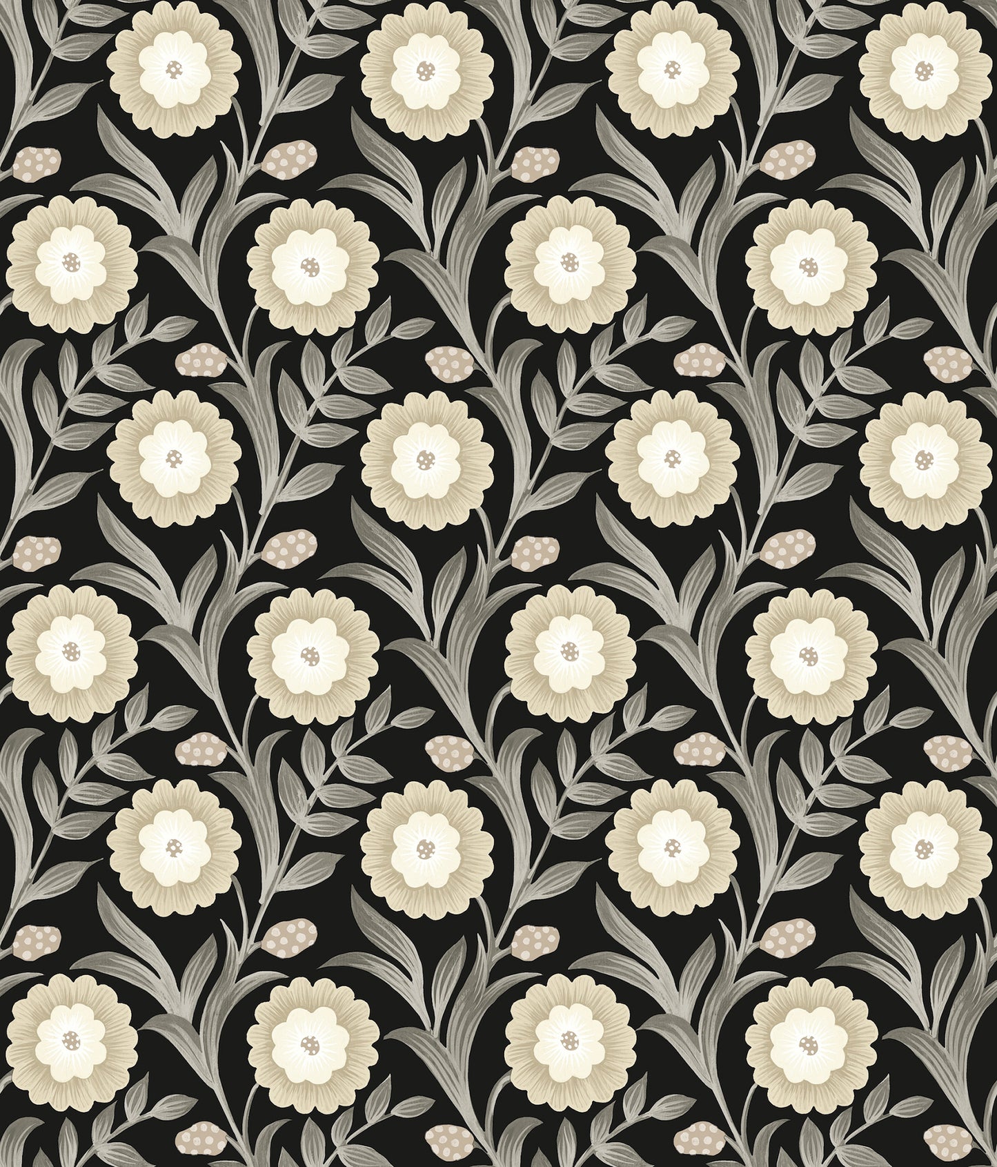 York Wallcoverings Mirth Studios Lillian Black Floral Vine Peel and Stick Wallpaper Farmhouse Florals and Flowers Beiges  Wallpaper - PSW1581RL
