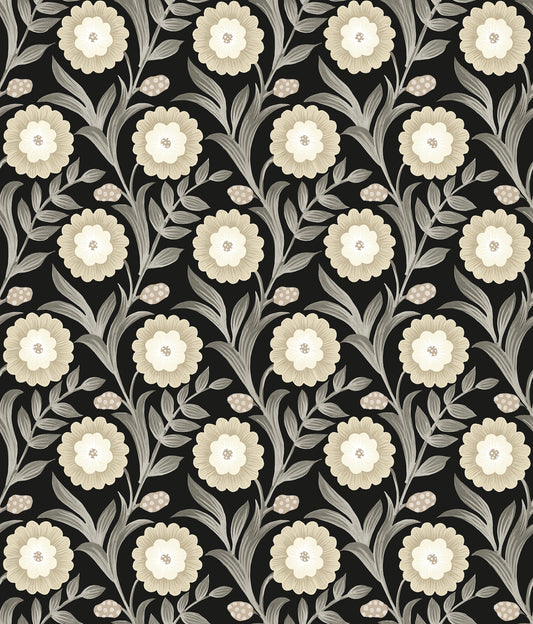 York Wallcoverings Mirth Studios Lillian Black Floral Vine Peel and Stick Wallpaper Farmhouse Florals and Flowers Beiges  Wallpaper - PSW1581RL