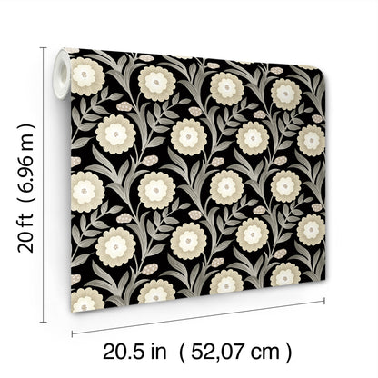 York Wallcoverings Mirth Studios Lillian Black Floral Vine Peel and Stick Wallpaper Farmhouse Florals and Flowers Beiges  Wallpaper - PSW1581RL