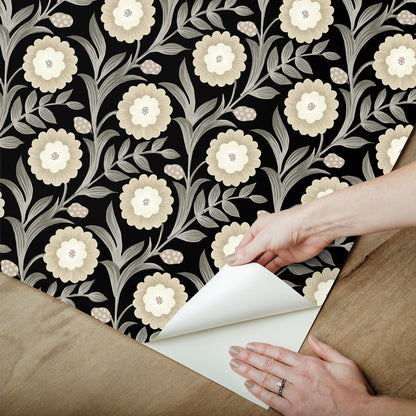York Wallcoverings Mirth Studios Lillian Black Floral Vine Peel and Stick Wallpaper Farmhouse Florals and Flowers Beiges  Wallpaper - PSW1581RL