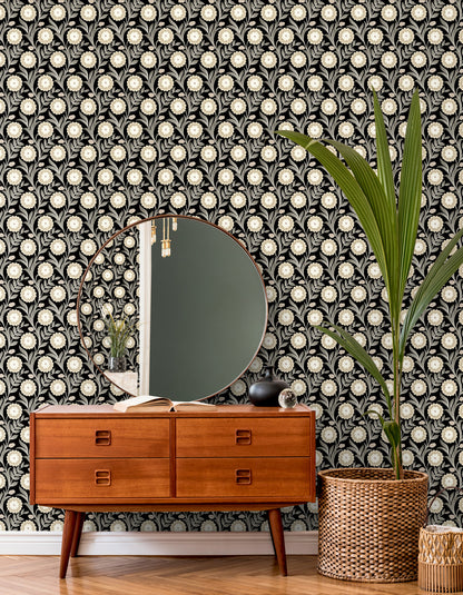 York Wallcoverings Mirth Studios Lillian Black Floral Vine Peel and Stick Wallpaper Farmhouse Florals and Flowers Beiges  Wallpaper - PSW1581RL