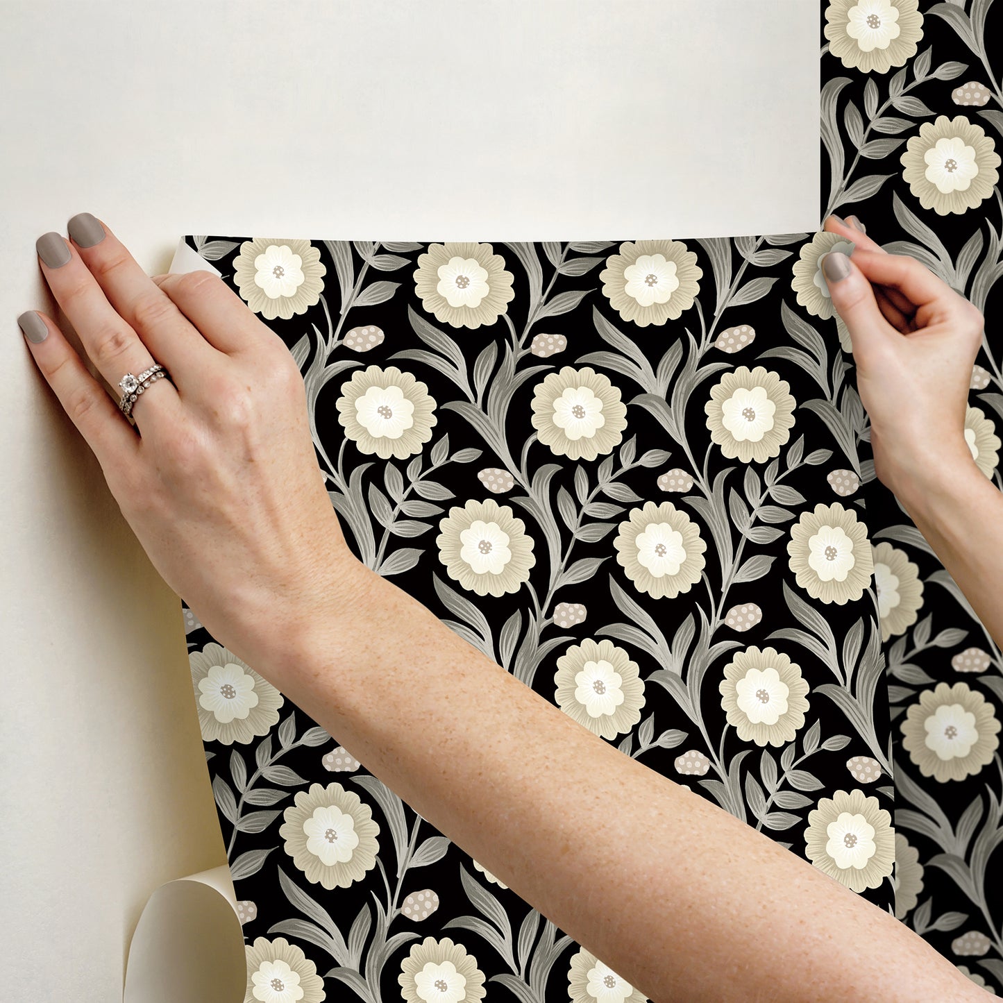 York Wallcoverings Mirth Studios Lillian Black Floral Vine Peel and Stick Wallpaper Farmhouse Florals and Flowers Beiges  Wallpaper - PSW1581RL