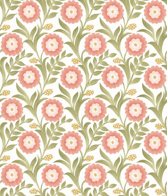 York Wallcoverings Mirth Studios Lillian Pink Floral Vine Peel and Stick Wallpaper Farmhouse Florals and Flowers Pinks  Wallpaper - PSW1582RL
