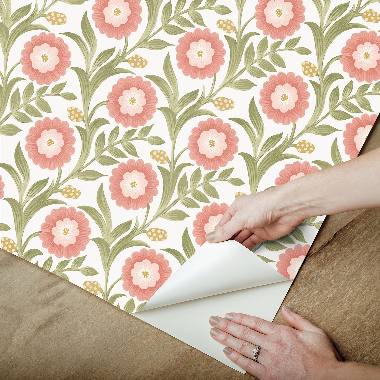 York Wallcoverings Mirth Studios Lillian Pink Floral Vine Peel and Stick Wallpaper Farmhouse Florals and Flowers Pinks  Wallpaper - PSW1582RL