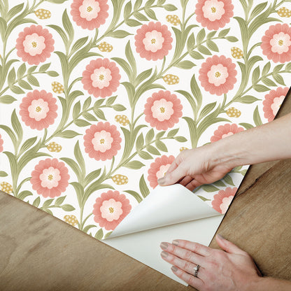 York Wallcoverings Mirth Studios Lillian Pink Floral Vine Peel and Stick Wallpaper Farmhouse Florals and Flowers Pinks  Wallpaper - PSW1582RL