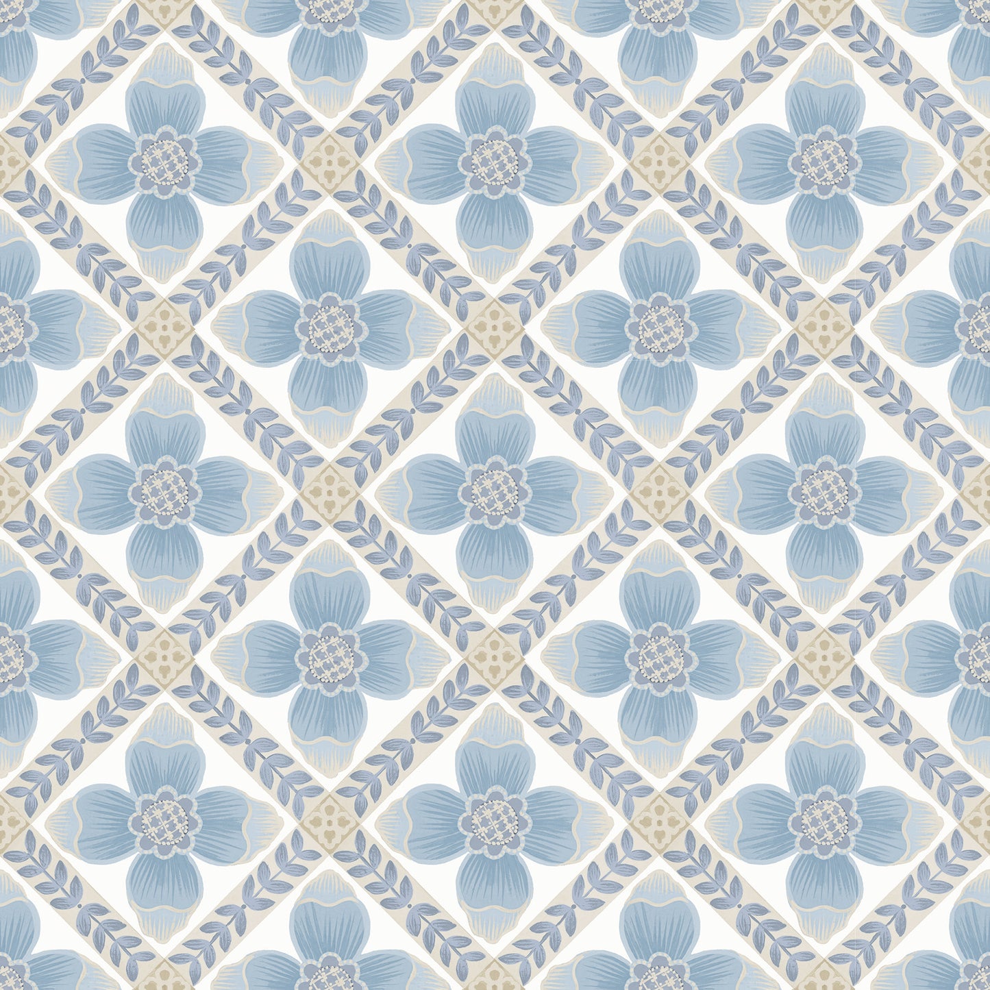 York Wallcoverings Mirth Studios Mimi Blue Quilted Floral Peel and Stick Wallpaper Farmhouse Florals and Flowers Blues  Wallpaper - PSW1583RL