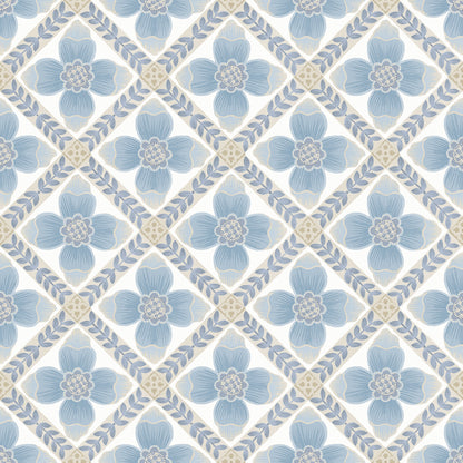 York Wallcoverings Mirth Studios Mimi Blue Quilted Floral Peel and Stick Wallpaper Farmhouse Florals and Flowers Blues  Wallpaper - PSW1583RL