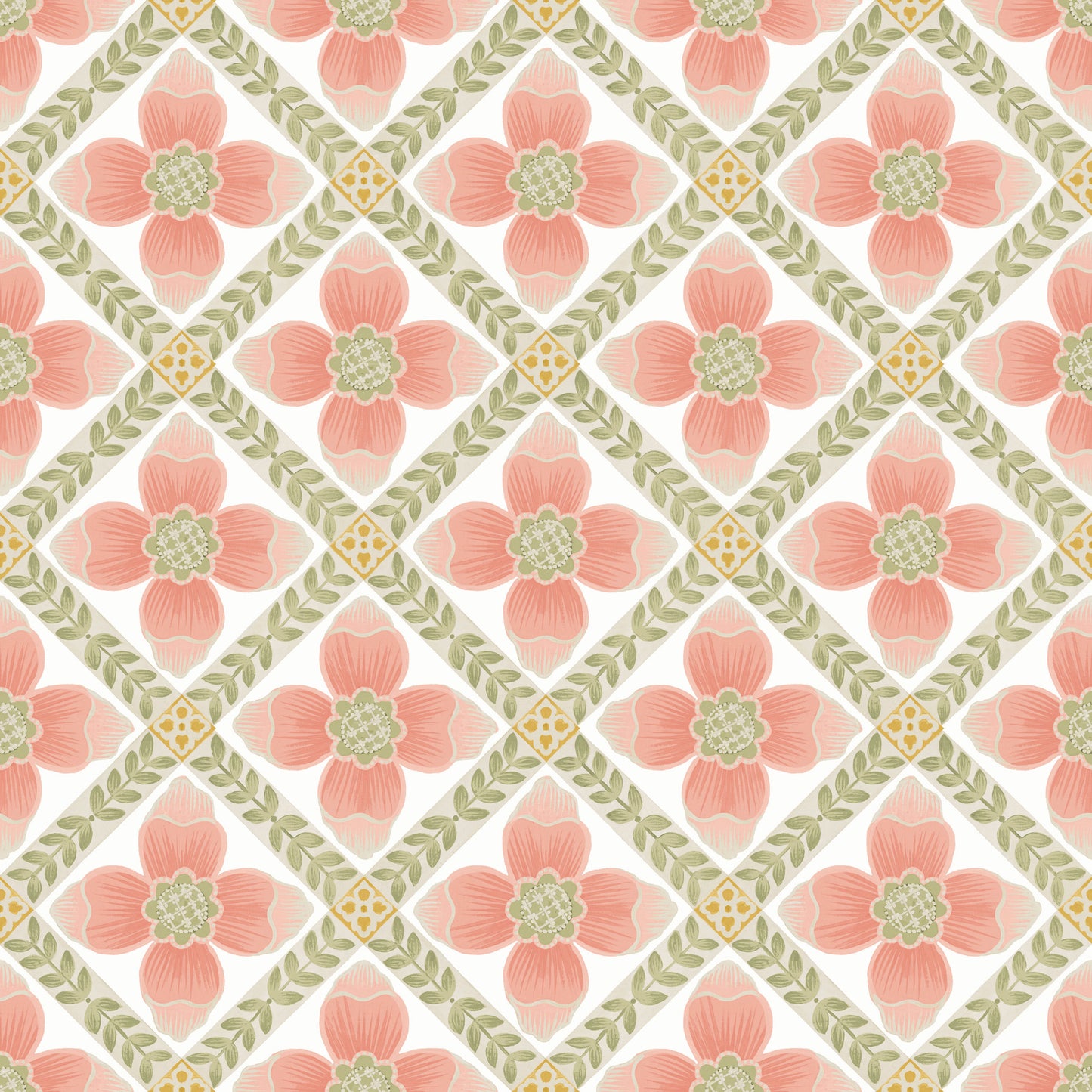 York Wallcoverings Mirth Studios Mimi Coral Quilted Floral Peel and Stick Wallpaper Farmhouse Florals and Flowers Pinks  Wallpaper - PSW1584RL