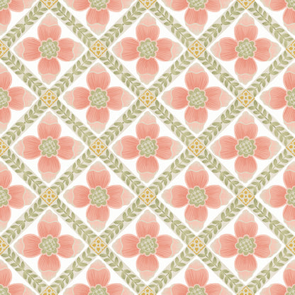 York Wallcoverings Mirth Studios Mimi Coral Quilted Floral Peel and Stick Wallpaper Farmhouse Florals and Flowers Pinks  Wallpaper - PSW1584RL
