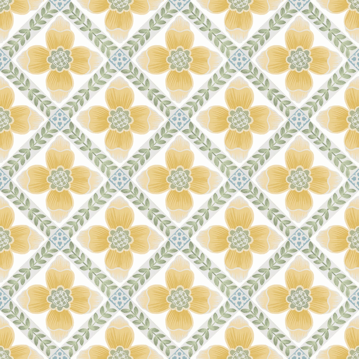 York Wallcoverings Mirth Studios Mimi Yellow Quilted Floral Peel and Stick Wallpaper Farmhouse Florals and Flowers Yellows  Wallpaper - PSW1585RL