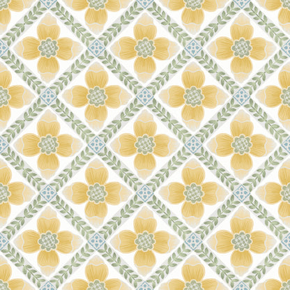 York Wallcoverings Mirth Studios Mimi Yellow Quilted Floral Peel and Stick Wallpaper Farmhouse Florals and Flowers Yellows  Wallpaper - PSW1585RL