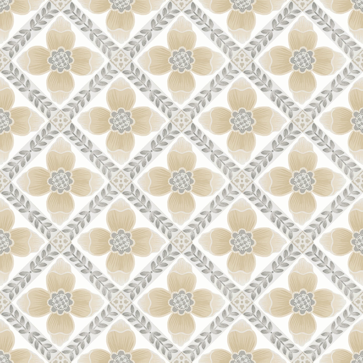 York Wallcoverings Mirth Studios Mimi Neutral Quilted Floral Peel and Stick Wallpaper Farmhouse Florals and Flowers Beiges  Wallpaper - PSW1586RL