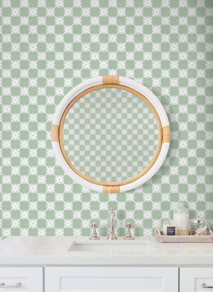 York Wallcoverings Mirth Studios Stardust Green Checkerboard Peel and Stick Wallpaper Bohemian Small Prints Greens  Wallpaper - PSW1587RL