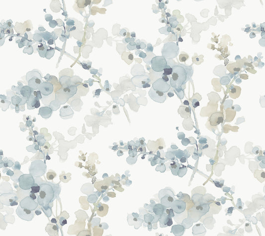 York Wallcoverings Simply Candice PSWP Blossom Fling Blue Peel and Stick Wallpaper Modern Florals Blues  Wallpaper - PSW1602RL