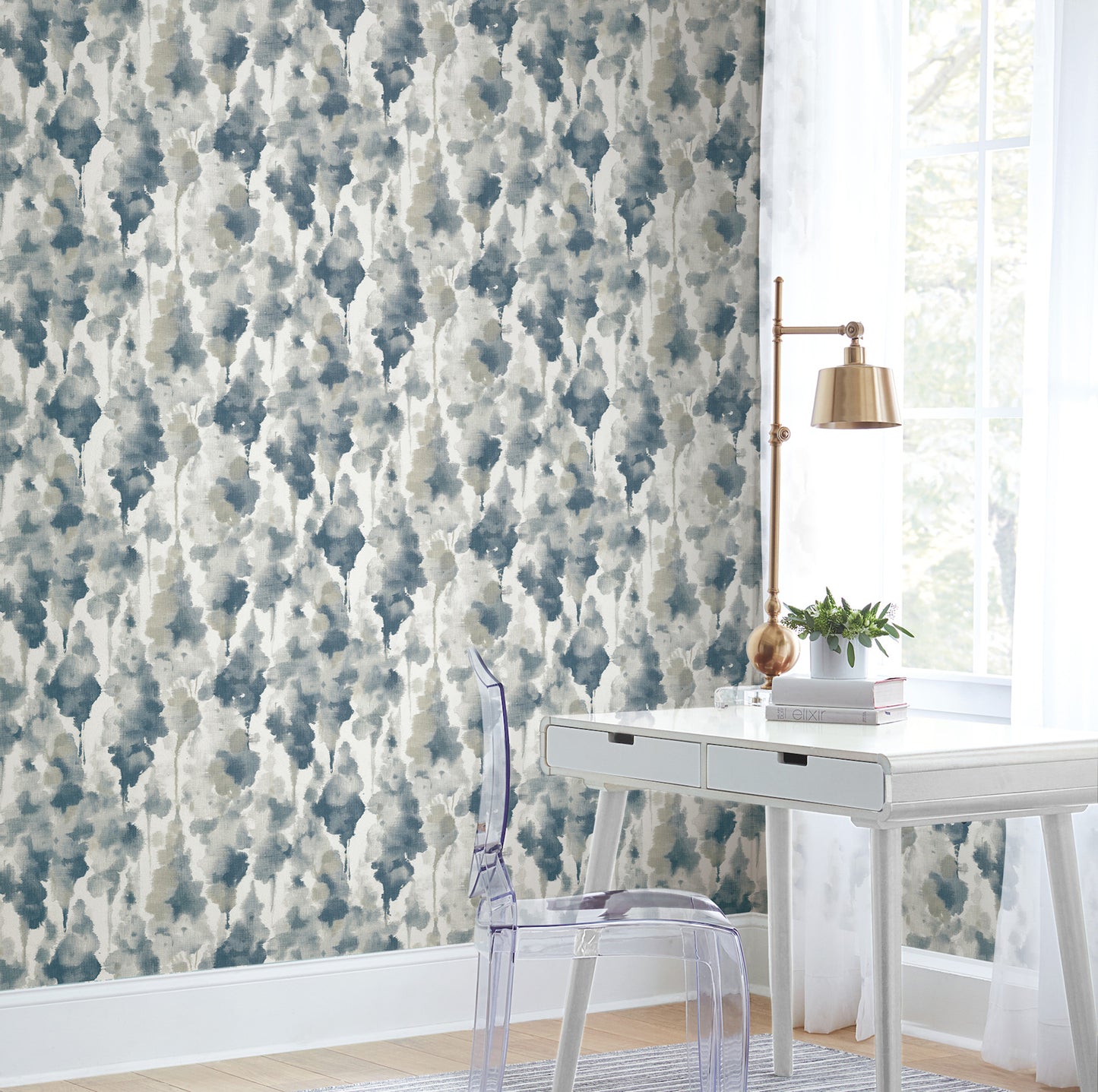 York Wallcoverings Simply Candice PSWP Mirage Navy Peel and Stick Wallpaper Modern Botanical Blues  Wallpaper - PSW1603RL