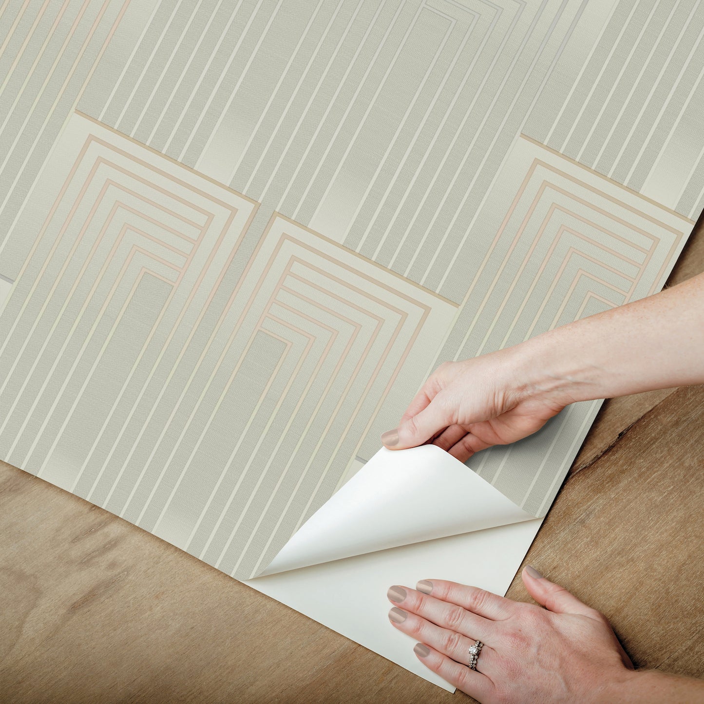 York Wallcoverings Simply Candice PSWP Vanishing Taupe and Pearl Peel and Stick Wallpaper Glam Geometrics Beiges  Wallpaper - PSW1606RL