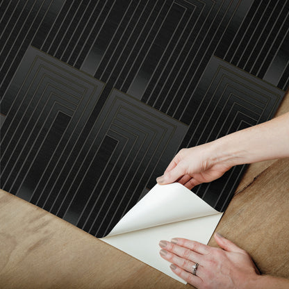 York Wallcoverings Simply Candice PSWP Vanishing Black and Copper Peel and Stick Wallpaper Glam Geometrics Blacks  Wallpaper - PSW1607RL