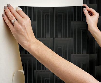 York Wallcoverings Simply Candice PSWP Vanishing Black and Copper Peel and Stick Wallpaper Glam Geometrics Blacks  Wallpaper - PSW1607RL