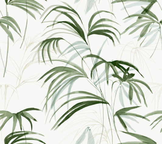 York Wallcoverings Simply Candice PSWP Inky Palms Green Peel and Stick Wallpaper Tropical Botanical Greens  Wallpaper - PSW1609RL