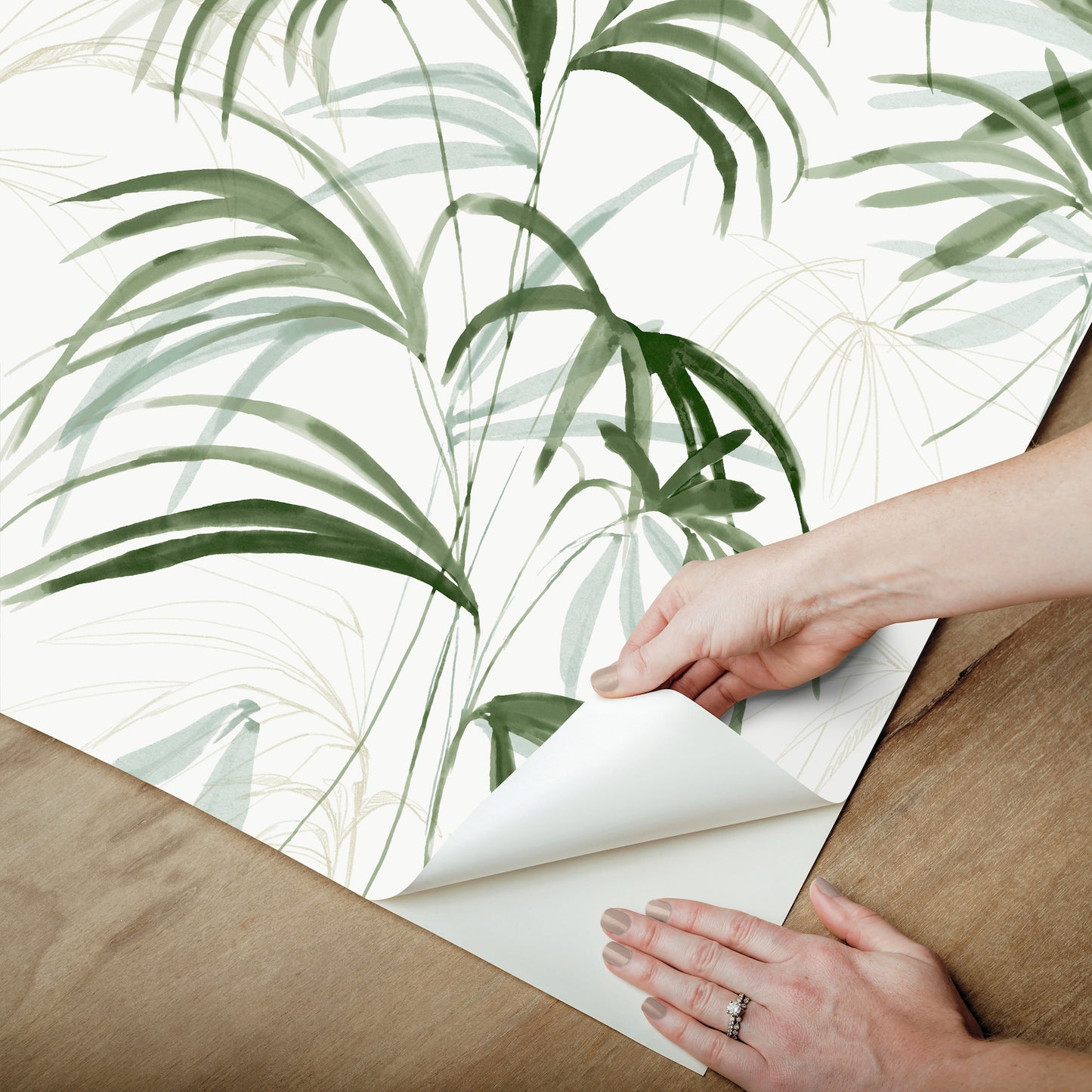 York Wallcoverings Simply Candice PSWP Inky Palms Green Peel and Stick Wallpaper Tropical Botanical Greens  Wallpaper - PSW1609RL