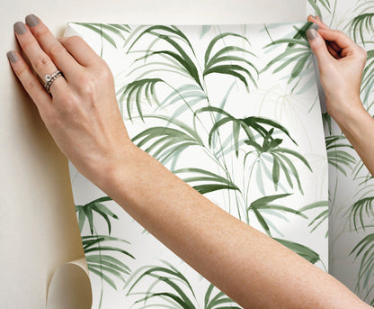 York Wallcoverings Simply Candice PSWP Inky Palms Green Peel and Stick Wallpaper Tropical Botanical Greens  Wallpaper - PSW1609RL