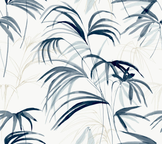 York Wallcoverings Simply Candice PSWP Inky Palms Blue Peel and Stick Wallpaper Tropical Botanical Blues  Wallpaper - PSW1610RL