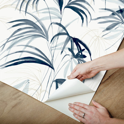 York Wallcoverings Simply Candice PSWP Inky Palms Blue Peel and Stick Wallpaper Tropical Botanical Blues  Wallpaper - PSW1610RL