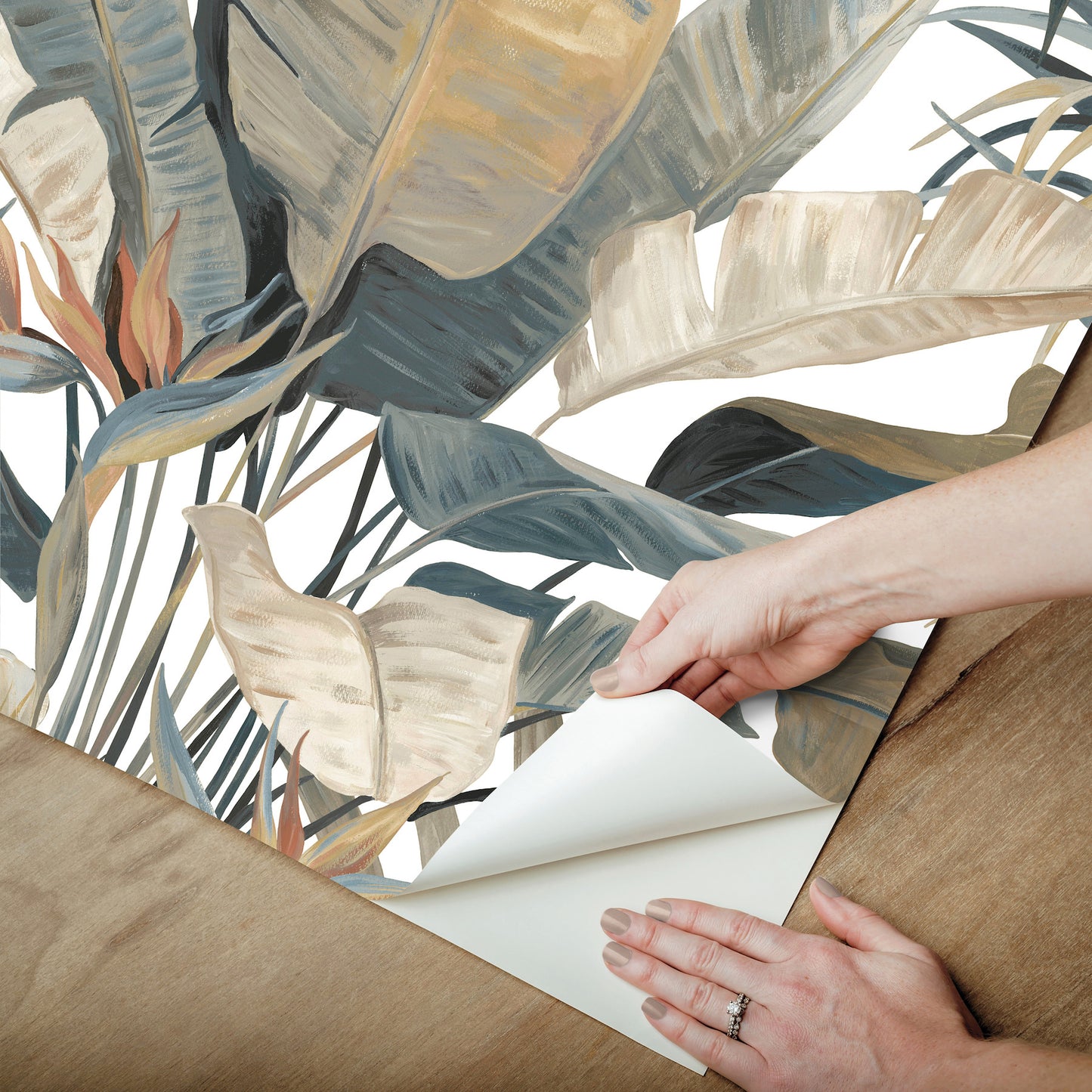 York Wallcoverings Simply Candice PSWP Tropical Cabana Plush Neutral Peel and Stick Wallpaper Tropical Botanical Oranges  Wallpaper - PSW1612RL