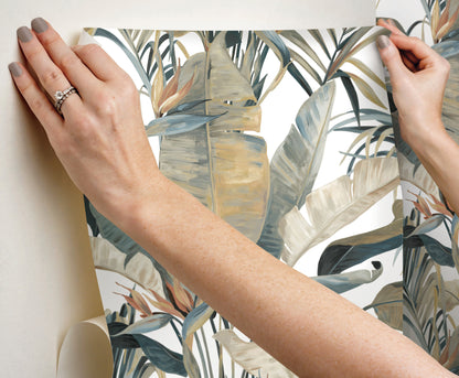 York Wallcoverings Simply Candice PSWP Tropical Cabana Plush Neutral Peel and Stick Wallpaper Tropical Botanical Oranges  Wallpaper - PSW1612RL