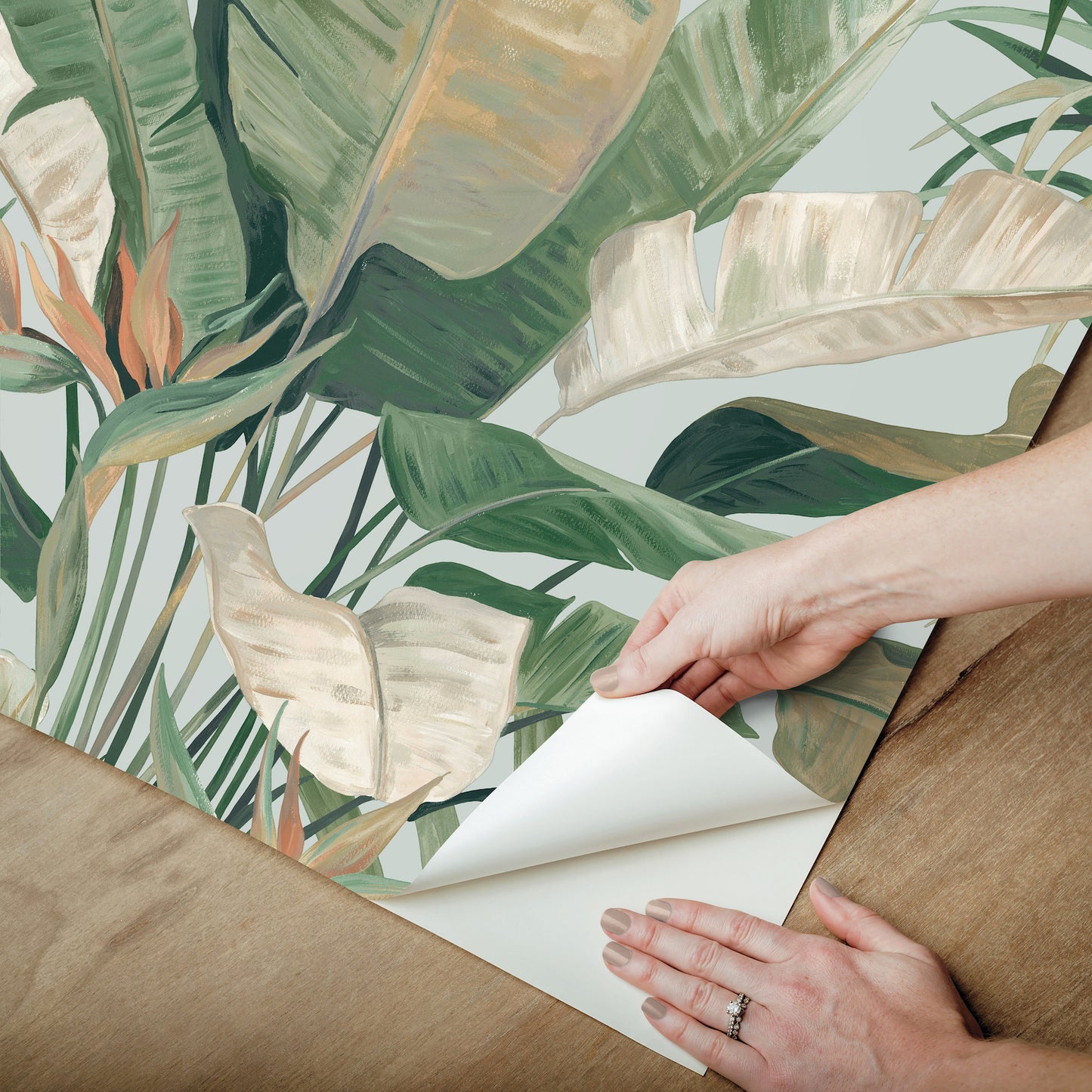 York Wallcoverings RoomMates Tropical Cabana Spa Peel and Stick Wallpaper Tropical Botanical Greens  Wallpaper - PSW1613RL