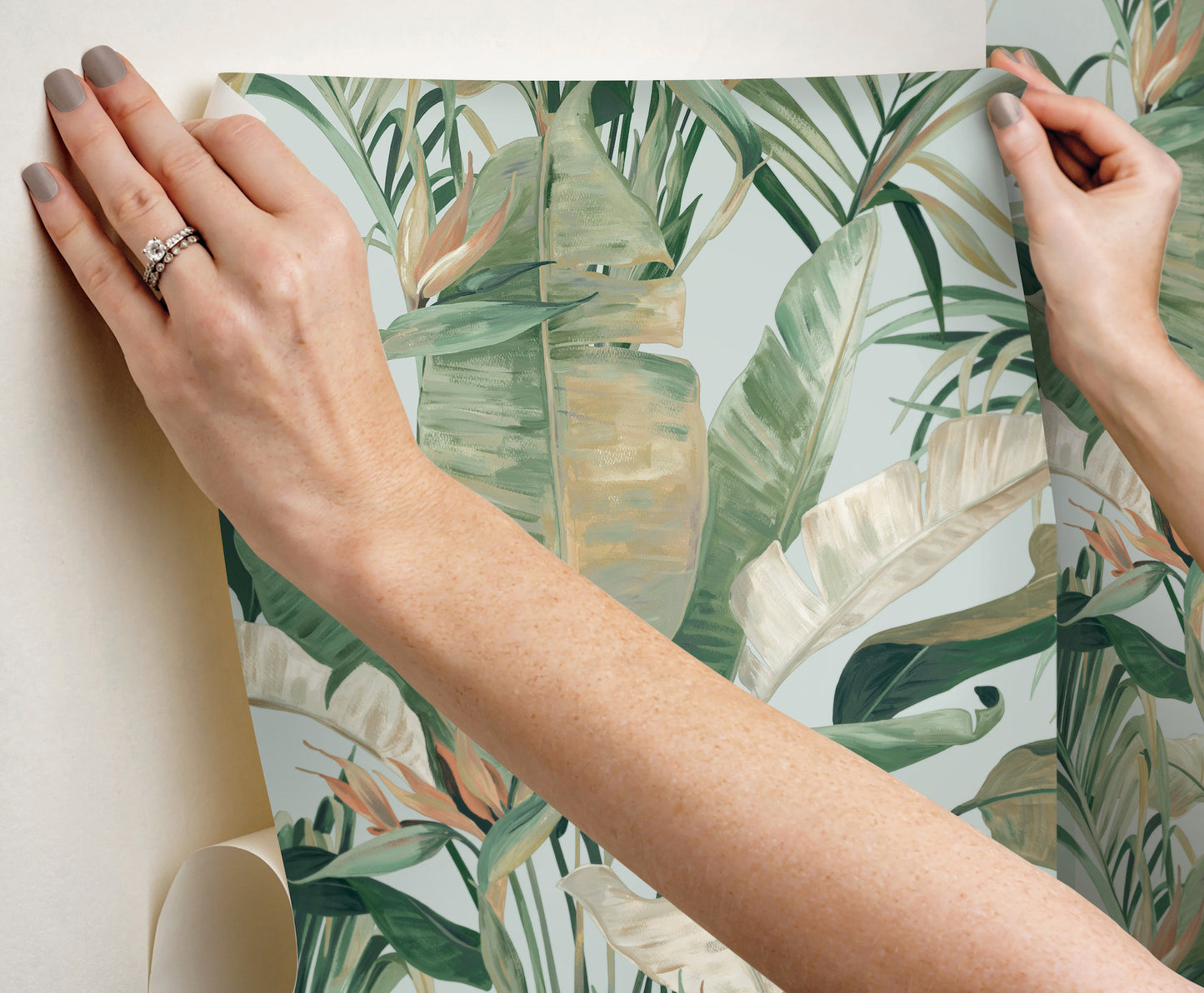 York Wallcoverings RoomMates Tropical Cabana Spa Peel and Stick Wallpaper Tropical Botanical Greens  Wallpaper - PSW1613RL