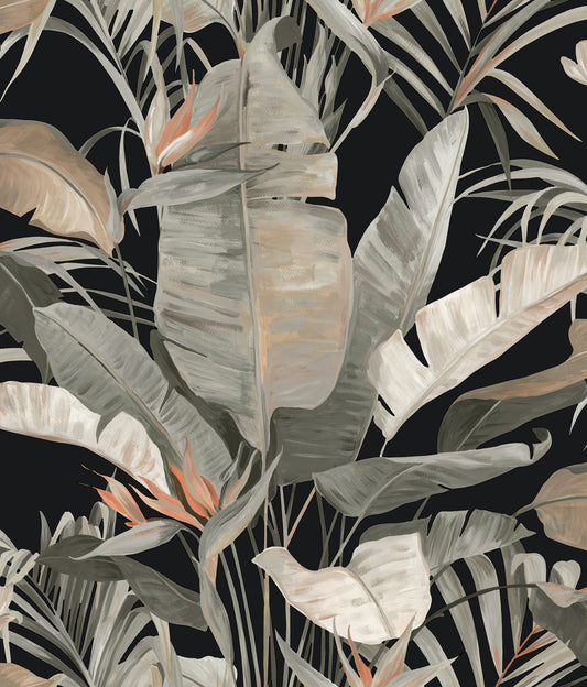 York Wallcoverings RoomMates Tropical Cabana Black Peel and Stick Wallpaper Tropical Botanical Greys  Wallpaper - PSW1614RL