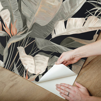 York Wallcoverings RoomMates Tropical Cabana Black Peel and Stick Wallpaper Tropical Botanical Greys  Wallpaper - PSW1614RL